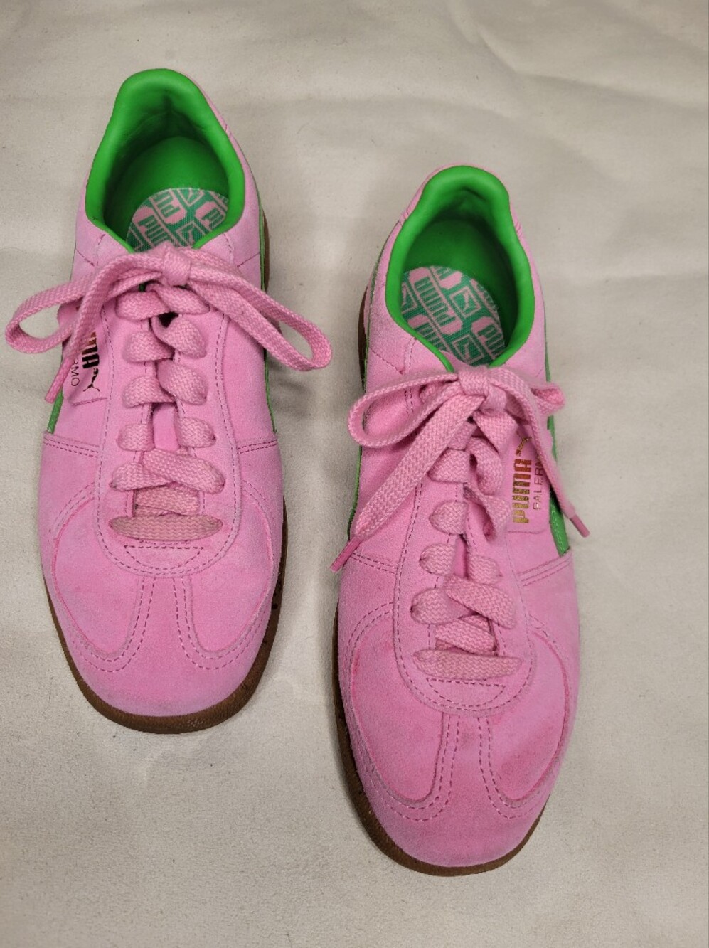 Puma Palermo Pink Green Gum Sole Sneakers Women's Size 9.5 Retro Terrace Shoes